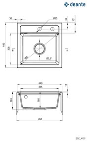 Deante ZQZ_S103 - Lavello da cucina ZORBA 44 x 44 cm, granito/grigio metallizzato