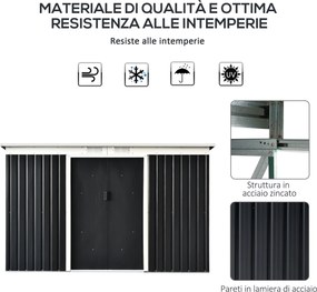 Casetta Box da Giardino in Lamiera per Deposito Attrezzi 277x130x173 cm  Grigio Scuro...
