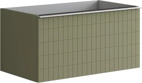 Base portalavabo Pixel 2 cassetti con frontale grid laccato opaco verde salvia e maniglia alluminio brillante L80 x H40 x P45,5 cm