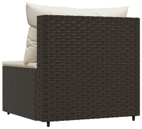 Divano centrale da giardino con cuscini in polyrattan marrone