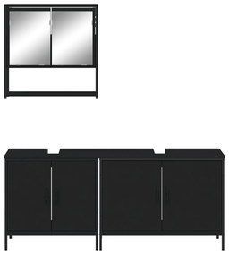 Set mobili da bagno 3 pz nero in legno multistrato