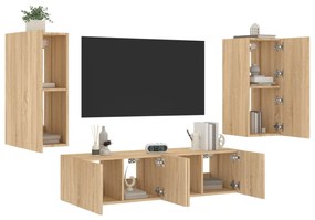 Mobili Tv A Muro Con Led 4pz Rovere Sonoma Legno Multistrato /
