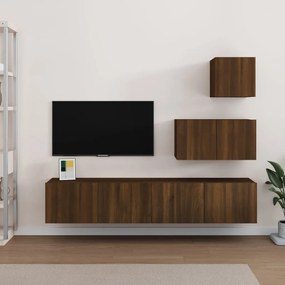 Set mobili porta tv 4 pz rovere marrone in legno multistrato