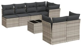 Set divano da giardino 8pz con cuscini grigio chiaro polyrattan