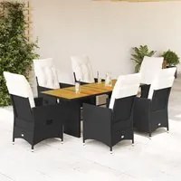 Set da Pranzo da Giardino 7 pz Nero con Cuscini in Polyrattan 3276861