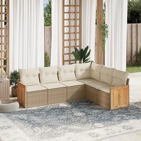 Set divano da giardino 6 pz con cuscini beige in polyrattan