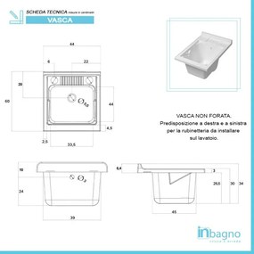 Mobile Lavatoio in Kit 45x60 cm con Vasca in Resina colore Bianco