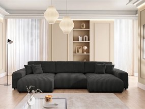 Divano angolare grigio scuro allungabile/con contenitore (a U) rivestito in velluto a coste Sarina – Ropez