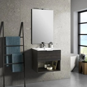 Mobile Bagno 60cm Sospeso Con Cassetto, Vano E Specchio