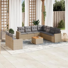 Set divano da giardino 10 pz con cuscini beige in polyrattan