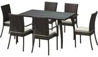 EASYCOMFORT Set Mobili da Esterno in PE Rattan Tavolo da Pranzo in Legno con 6 Sedie con Cuscini, Marrone