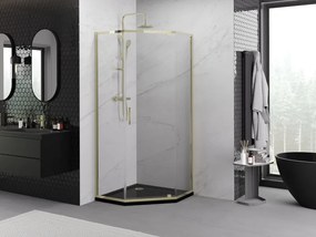 Mexen Exo cabina doccia pentagonale a battente 90 x 90 cm, trasparente, oro - 812-090-090-50-00