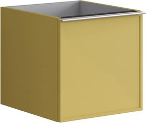 Cassettiera Pixel con 2 cassetti (1 interno) frontale Frame  laccato opaco giallo sole e maniglia alluminio brillante L.40 H.40 P.45,5 cm.