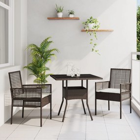 Set da pranzo da giardino  3 pezzi marrone polyrattan