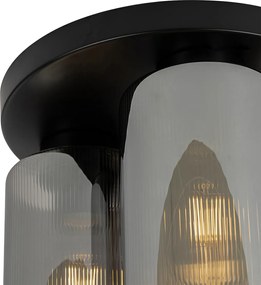 Plafoniera Art Déco nera con vetro fumé 3 luci - Laura