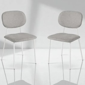 Sedia da pranzo in tessuto Grigio Chiaro gambe metallo Bianco - ELLIS 2 sedie