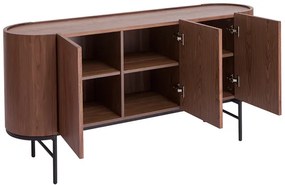 Credenza design legno scuro noce e metallo nero 3 ante L160 cm SKYE