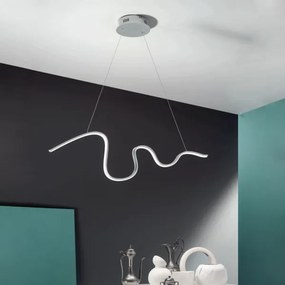 Lampada a sospensione 125 cm Led SNAKE in metallo Argento e diffusore in acrilico
