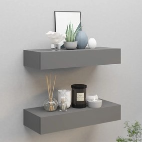 Scaffali con cassetti da parete 2 pz grigio 60x23,5x10 cm mdf