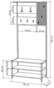 Scaffale Ingresso Industrial 78x30x182 Con Appendiabiti E Scarpiera Nomad Bianco