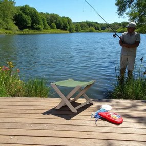 Sgabello da pesca pieghevole in legno e tela verde MICOS