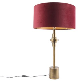 Lampada da tavolo Art Déco in bronzo con paralume in velluto rosso 50 cm - Diverso