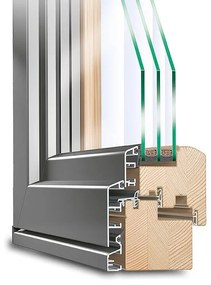 Porte finestre, legno-alluminio, IDEALU Classicline IV 78, pino, chiaro 325, Bianco RAL 9016, 635 x 1760 mm, 1 anta fissa, configura individualmente