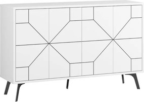 Madia Moderna 4 Ante 123 Cm Design Geometrico Piedi Metallici Dune Bianca