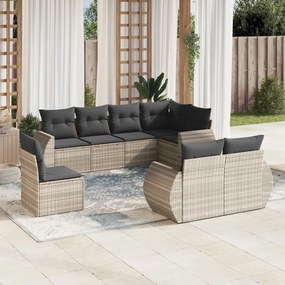 Set divano da giardino 8pz con cuscini grigio chiaro polyrattan