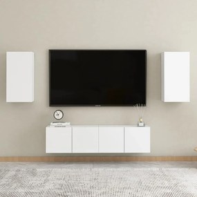 Set mobili porta tv 4 pz bianco in legno multistrato