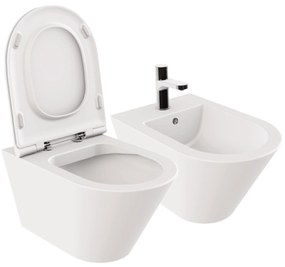 Coppia Di Sanitari Sospesi Senza Brida Azzurra Ceramica "Forma" Bianco Opaco