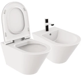 Coppia Di Sanitari Sospesi Senza Brida Azzurra Ceramica "Forma" Bianco Opaco