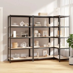Mensole 5 Strati 3 Pz Antracite İn Acciaio E Legno Multistrato /
