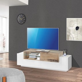 Mobile per TV New Coro L 160 x H 51 x P 45 cm bianco e rovere