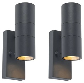 Set di 2 lampade da parete per esterni grigio scuro 2 luci sensore crepuscolare - Duo
