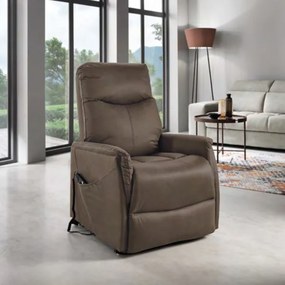 Poltrona recliner in nabuk con alzapersona elettrico AVANA MARRONE
