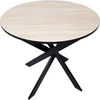 Tavolo da pranzo fisso rotondo 90 x 90 x 77 cm di altezza, 4 persone Colore rovere e bordo nero, Gambe nero opaco