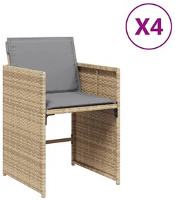 Sedie da giardino con cuscini 4 pz beige misto in polyrattan