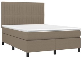 Letto a molle con materasso e led tortora 140x200 cm in tessuto