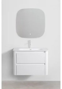 Set Mobili Da Bagno In Legno Con Lavabo Integrato E Specchio Egerton Bianco & Cuadrado Led (75x75 Cm) Tobie & Bianco ↑20 Cm - Sklum