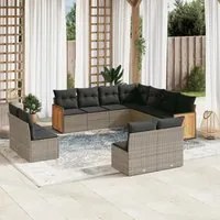 Set Divani da Giardino 11 pz con Cuscini in Polyrattan Grigio 3260170