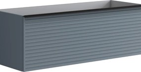 Mobile da bagno sospeso sotto lavabo Pixel stripes 2 cassetti L 120 x H 40 x P 45.5 cm blu indaco laccato opaco e maniglia alluminio nero opaco