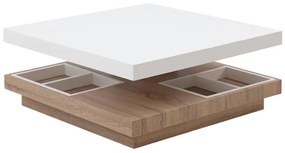 Tavolino girevole in MDF laccato bianco e quercia - FAUSTO II
