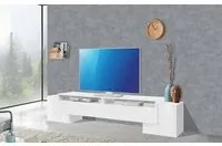 Mobile da soggiorno Porta TV, Made in Italy, Credenza per TV da salotto a 3 ante e ripiani, cm 210x45h45, Bianco lucido