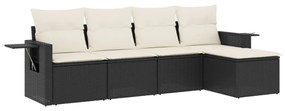 Set Divani da Giardino 5 pz con Cuscini in Polyrattan Nero