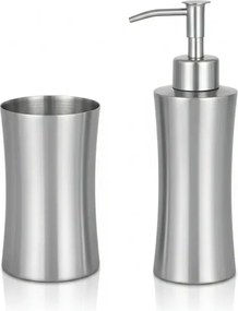 Set accessori bagno con dispenser e porta spazzolino in acciaio inox satinato Lunar