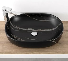 Lavandino da appoggio ovale 60x41 cm effetto marmo nero Tokyo