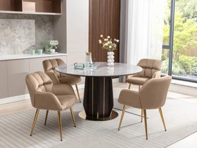 Sedia con braccioli Velluto e Metallo Dorato Beige - Lotto di 2 - PEGA