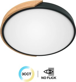 Plafoniera LED Rotonda 36W CCT Ø500mm Legno/Nero