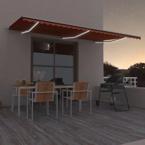 Tenda Automatica Sensore Vento E Led 600x300 Cm Arancio Marrone /